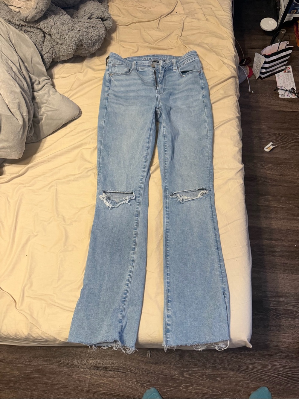 Light Blue Distressed Flare Jeans